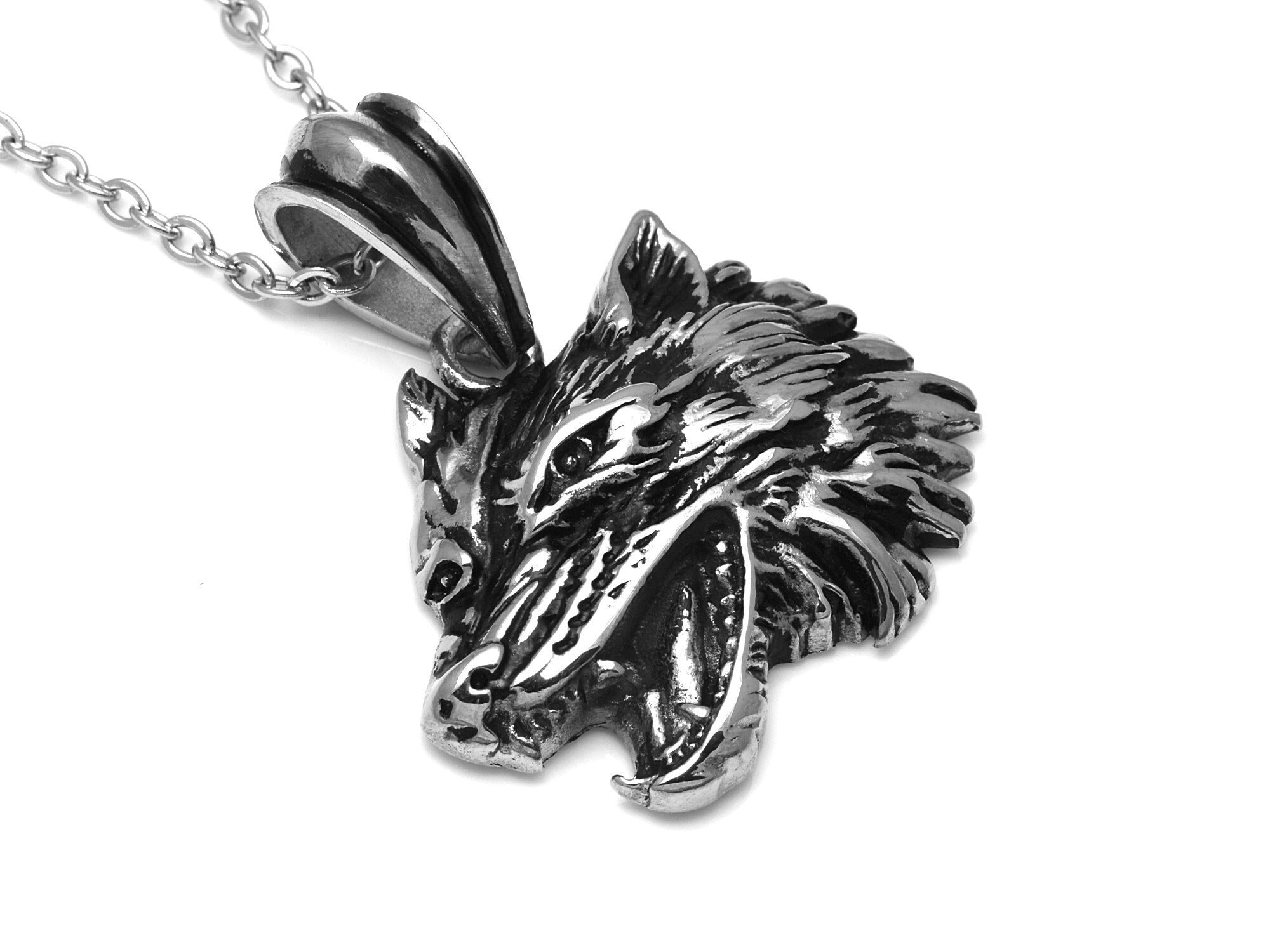 Cadena Plata Hombre Gruesa Collar Dije De Lobo Colgante En Acero Inoxidable Vikingo Cadena Lobos Salvaje Joyería Regalo Para Hombre Collar Aguila Lobo Hombre