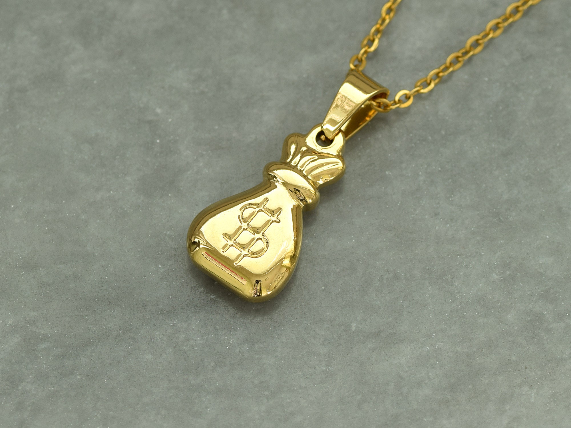 Buy Golden Money Bag Necklace, Gold Cash Pendant, Wealth Charm