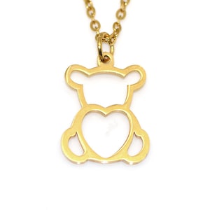 Gold Teddy Bear Pendant Necklace in Stainless Steel, Cute Jewelry