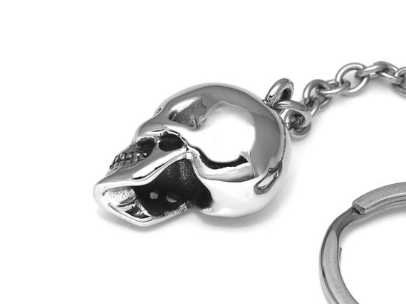 Human Skull Keychain in Stainless Steel With 25 Mm Key Ring - Etsy