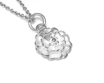 Collar de flores de plata de ley, colgante floral, joyería natural