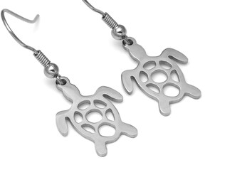 Turtle Earrings, Tortoise Jewelry in Stainless Steel