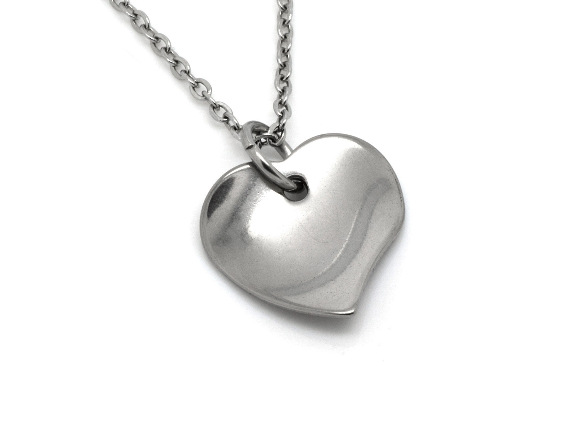 Bent Heart Necklace, Love Pendant in Stainless Steel