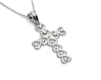Heart Cross Pendant Necklace, 925 Sterling Silver Religious Charm Including Chain