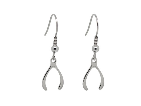 Orecchini Wishbone in acciaio inossidabile, Charms Lucky Bone, Gioielli di fortuna - Italia