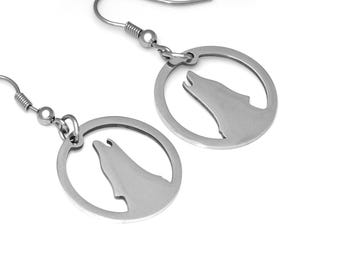 Howling Wolf Earrings, Animal Jewelry in Stainless Steel