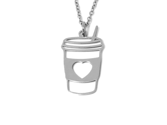 Coffee Cup Necklace, Caffeine Lover Pendant, Coffee Mug Jewelry in Stainless Steel