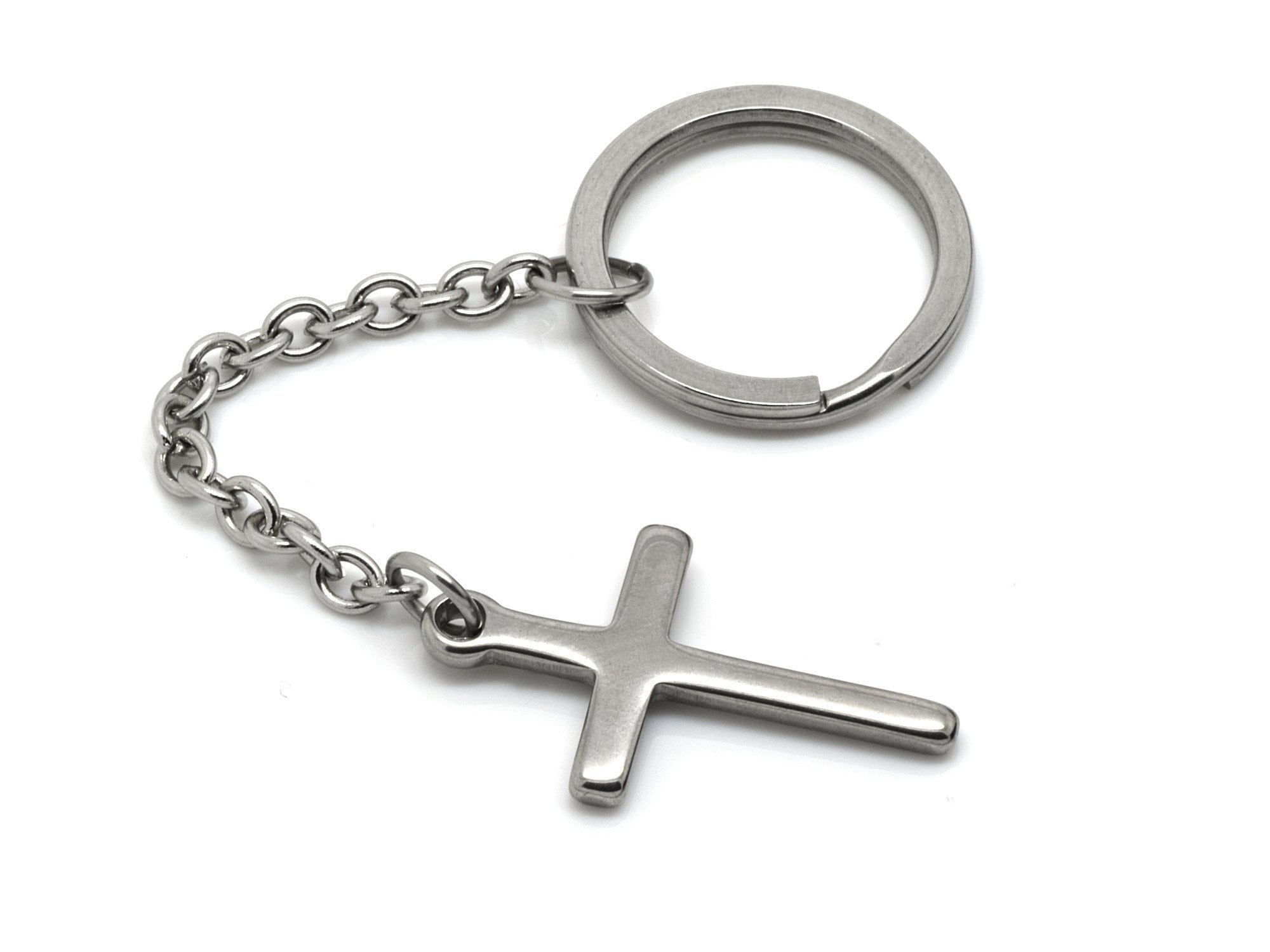 Stainless Steel Cross Keychain With 25 Mm Key Ring, Confirmation