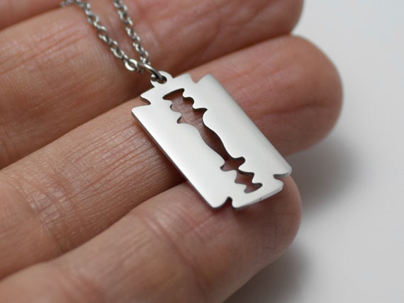 Razor Blade Necklace in Stainless Steel, Punk Pendant, Rock