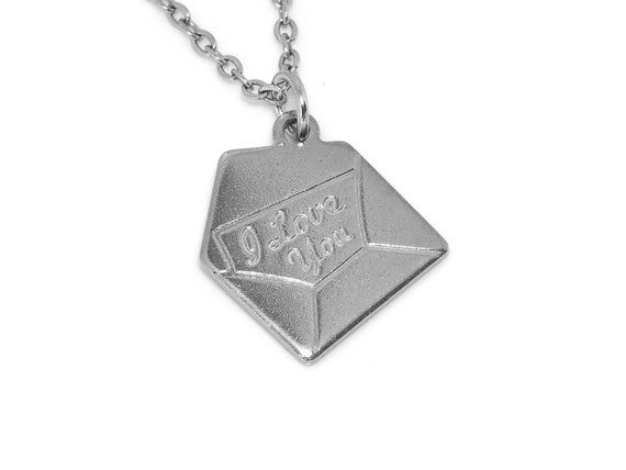 Flonge Collana Con Ciondolo A Forma Di Busta Apribile "Love You" - Acciaio Inox, Chiusura Magnetica