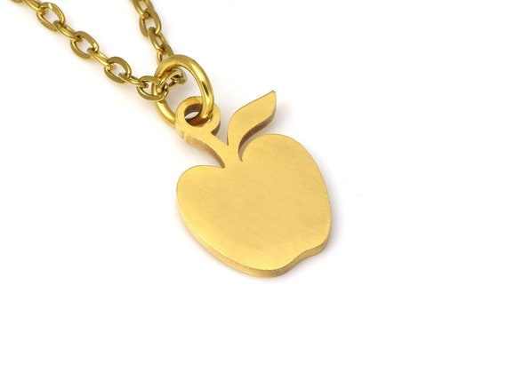 Gold Apple Necklace, Golden Fruit Pendant, Food Jewelry in