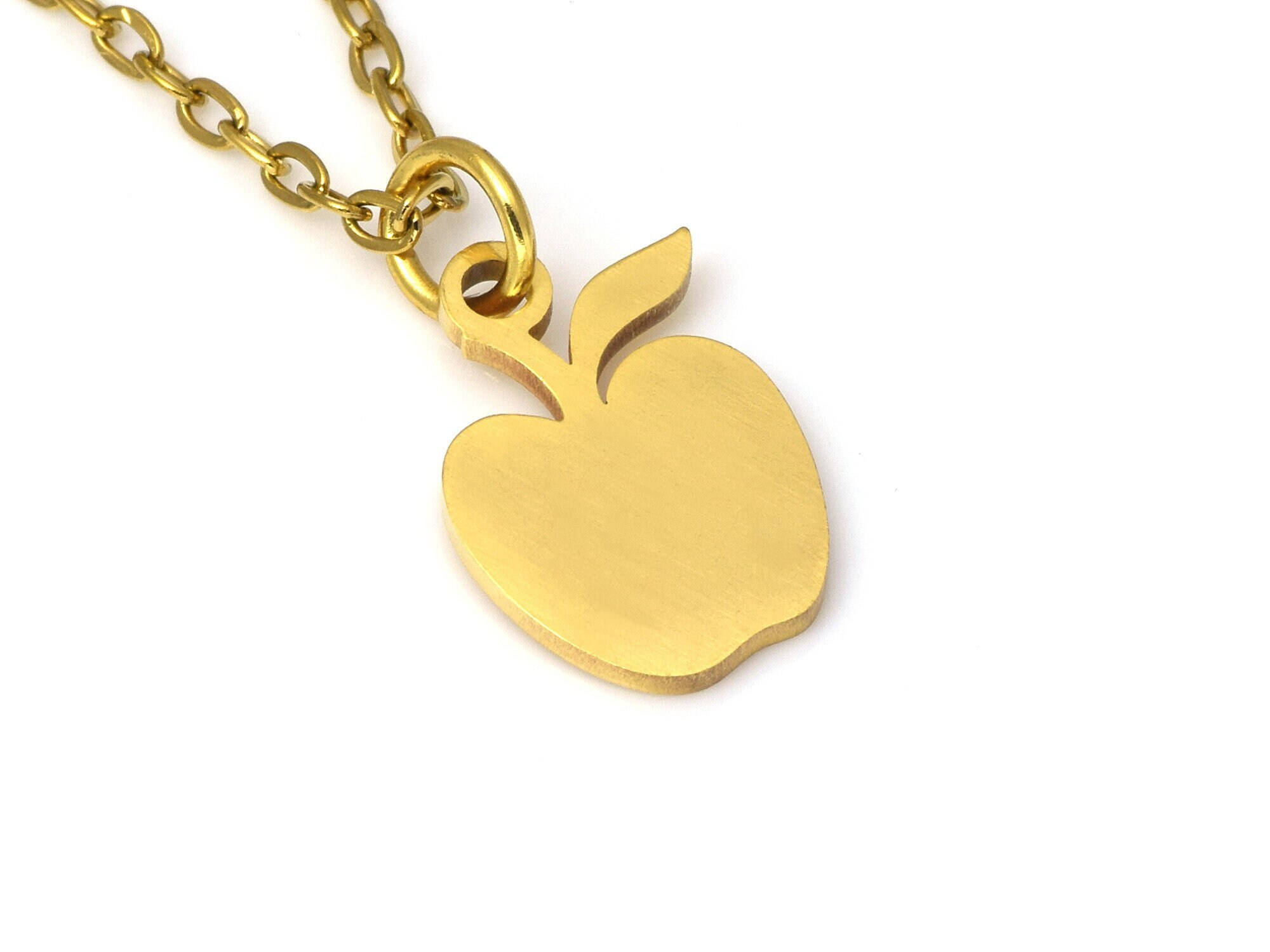Gold Apple Necklace, Golden Fruit Pendant, Food Jewelry in