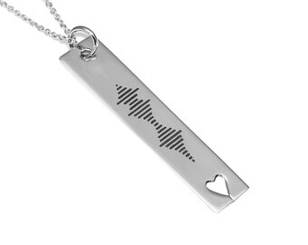 Sterling Silver Tag "I Love You" Soundwave Necklace, Valentines Day Gift Pendant, Love Jewelry