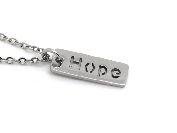 Hope Tag Necklace in Stainless Steel, Letter Text Pendant, Word Jewelry