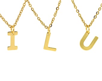 Gold Initial Necklace, Capital Letter Charm, Personalized Jewelry