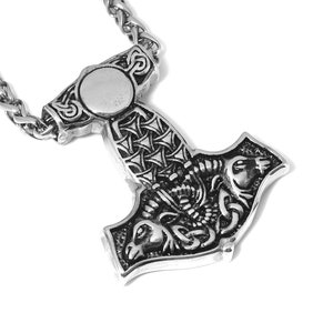 Mjolnir with Tanngnjost och Tanngrisner, Goat Thor&#39;s Hammer Pendant, Viking Jewelry in Stainless Steel