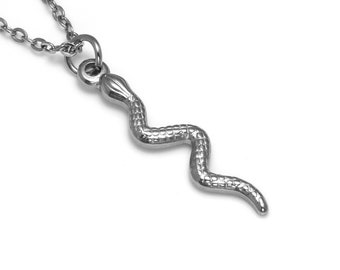 Little Snake Necklace in Stainless Steel, Serpent Pendant, Silver Reptile Jewelry