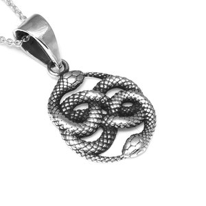 Sterling Silver Snake Ouroboros Necklace, Serpent Pendant, Reptile Infinity Jewelry