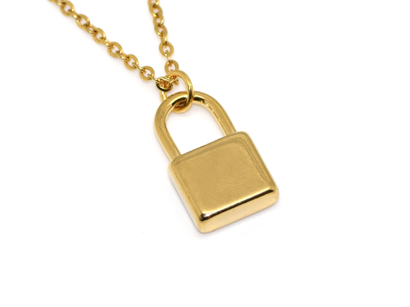 Gold Padlock Necklace Golden Lock Pendant in Stainless Steel Etsy