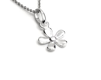 Petit collier de charme de fleur dans 925 argent sterling, bijoux de nature