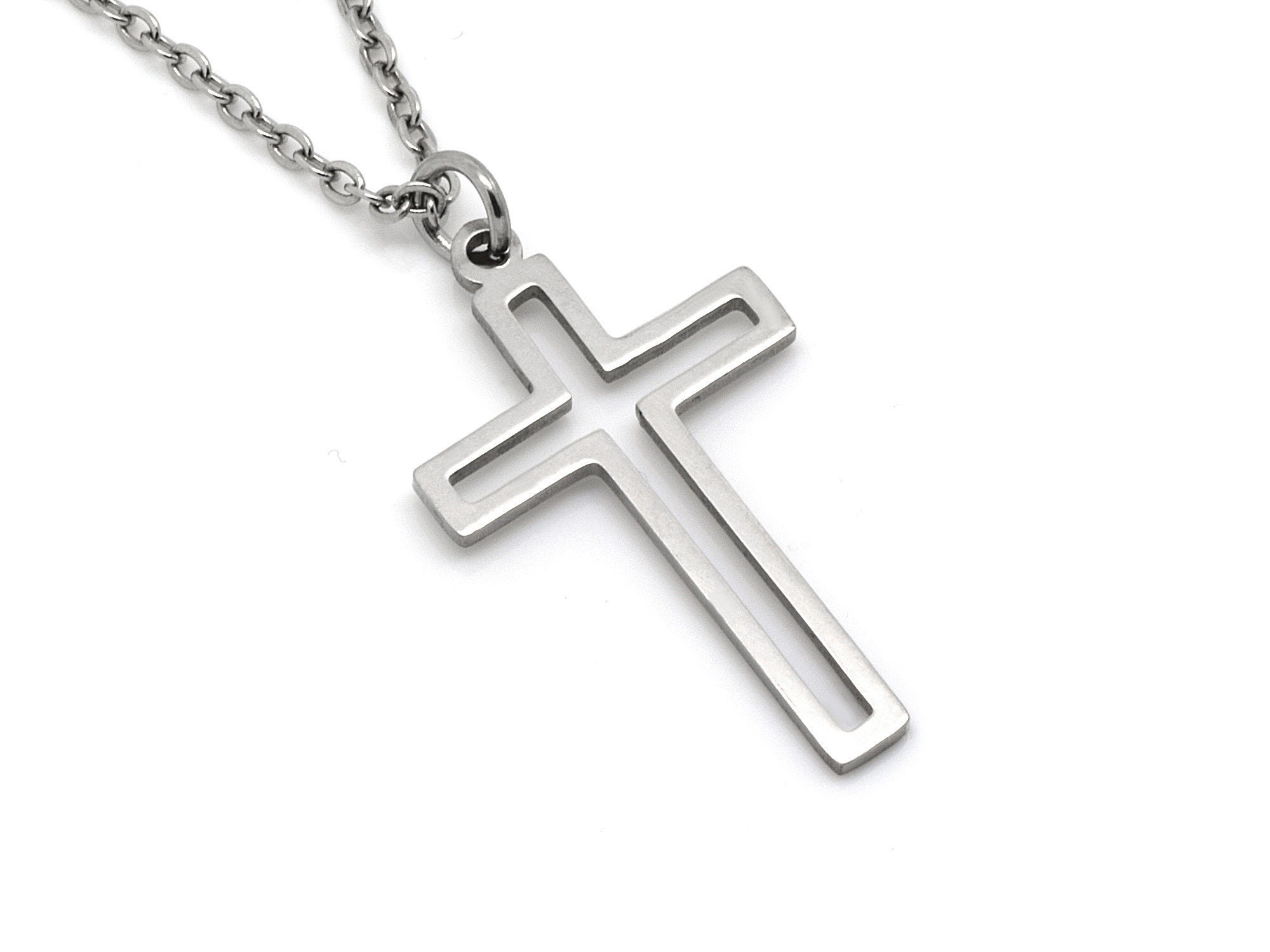 Hollow Cross in Stainless Steel Cutout Silver Religious Pendant