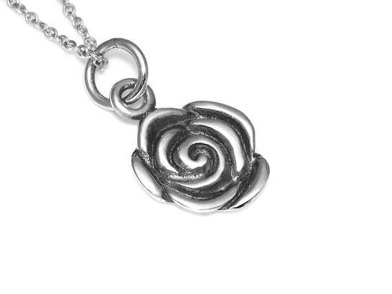 Collana con ciondolo rosa nera: argento sterling, cordino in pelle nera - Italia