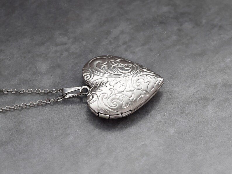 Bloemen hart medaillon hanger ketting in roestvrij staal, zilveren foto liefde sieraden afbeelding 3