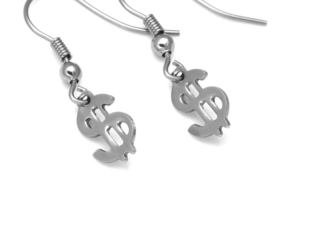 Dollar Sign Earrings, Money Symbol Jewelry in Stainless Steel - Etsy