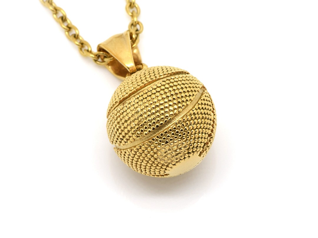 Gold Tennis Ball Necklace, Golden Sports Pendant, Sport Jewelry in