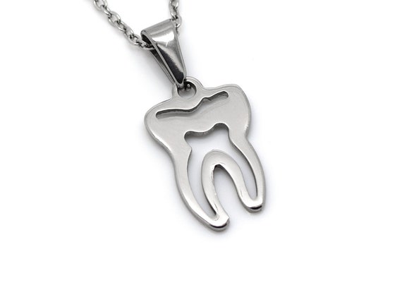 Molar Tooth Necklace in Stainless Steel Silver Wisdom Teeth