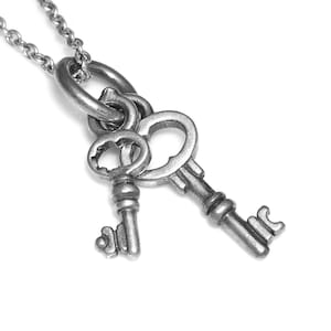 Sterling Silver Key Necklace, Antique Silver Keys Pendant, Unlock Doors Jewelry