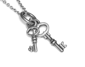 Sterling Silber Schlüssel Halskette, antikes Silber Schlüssel Anhänger, Unlock Türen Schmuck