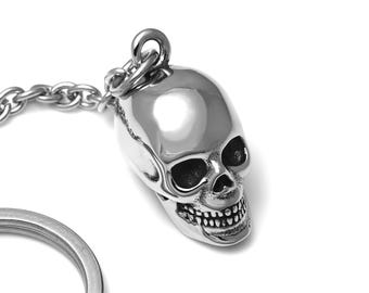 Llavero de calavera humana en acero inoxidable con anilla de 25 mm