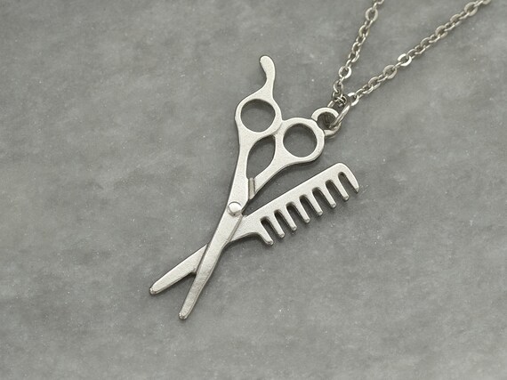 Scissors and Comb Necklace, Hairdresser Pendant, Barber