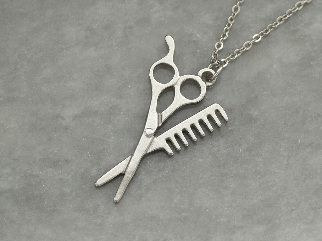 Collana Parrucchiere In Argento 925 Con Forbici E Pettine - DAYLINLOVE, Lunghezza 45+5 Cm, Gioiello Regalo Per Donne E Ragazze