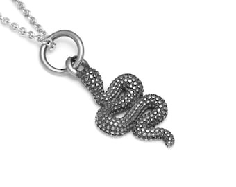 Sterling Silver Snake Necklace, Reptile Pendant, Serpent Jewelry