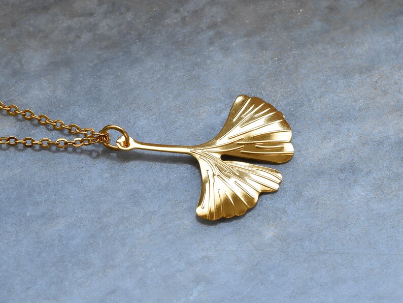 Gold Ginkgo Biloba Necklace in Stainless Steel Maidenhair Etsy