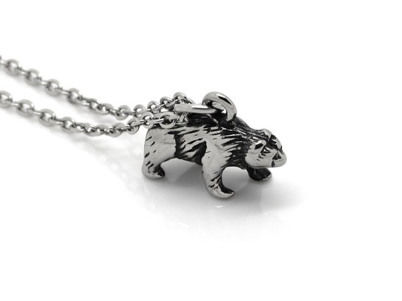 Bear Necklace in Stainless Steel 3D Ursus Pendant Wild Animal Jewelry Etsy