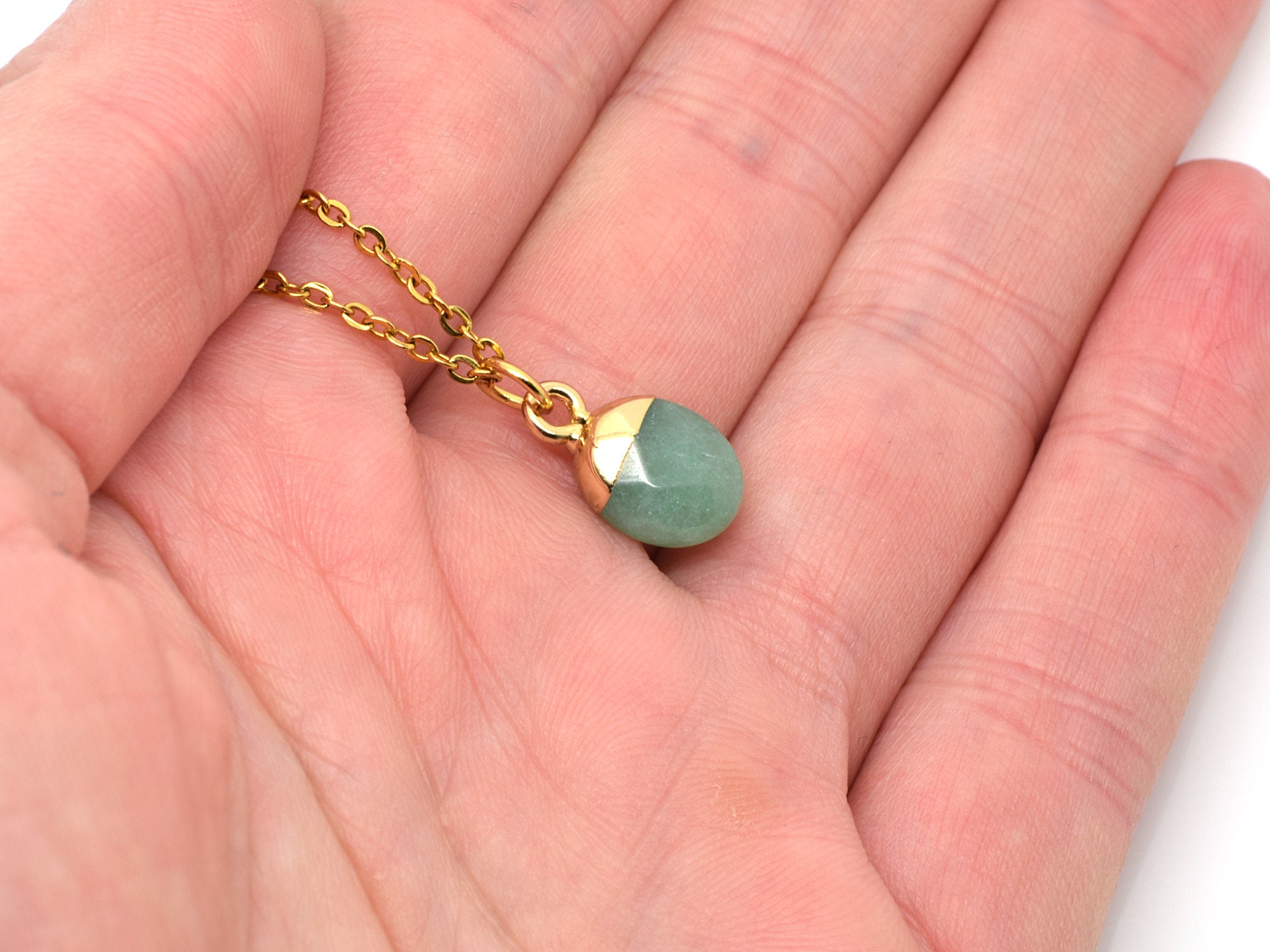 Pendentif Aventurine Verte Naturelle Ovale Sur Collier - Neuf Avec étiquettes