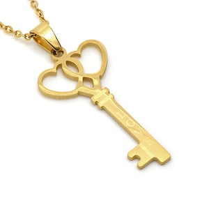 Gold Heart Skeleton Key Ketting, Gouden Roestvrij Stalen Hanger, Sleutel tot Mijn Hart Liefde Sieraden