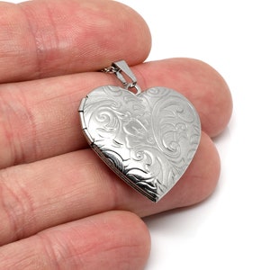 Bloemen hart medaillon hanger ketting in roestvrij staal, zilveren foto liefde sieraden afbeelding 4