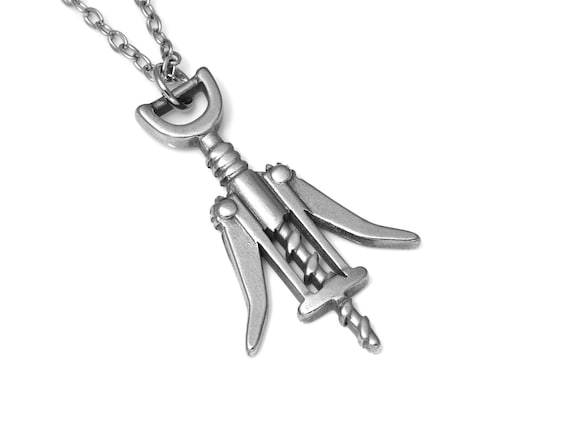 Wine Bottle Opener Necklace, Wine Key Pendant, Waiter's Corkscrew