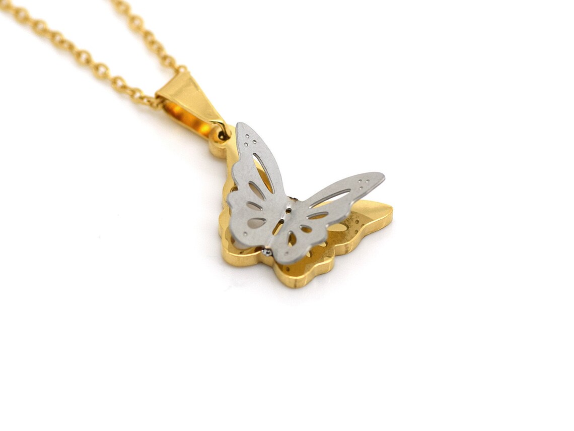 Two tone butterfly necklace Clearance