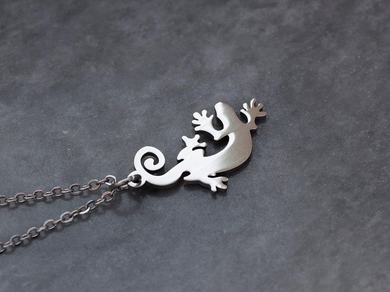 Lizard Necklace in Stainless Steel Gekko Pendant Animal Etsy