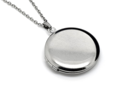 Round Locket Pendant Necklace in Stainless Steel Photo Jewelry Etsy