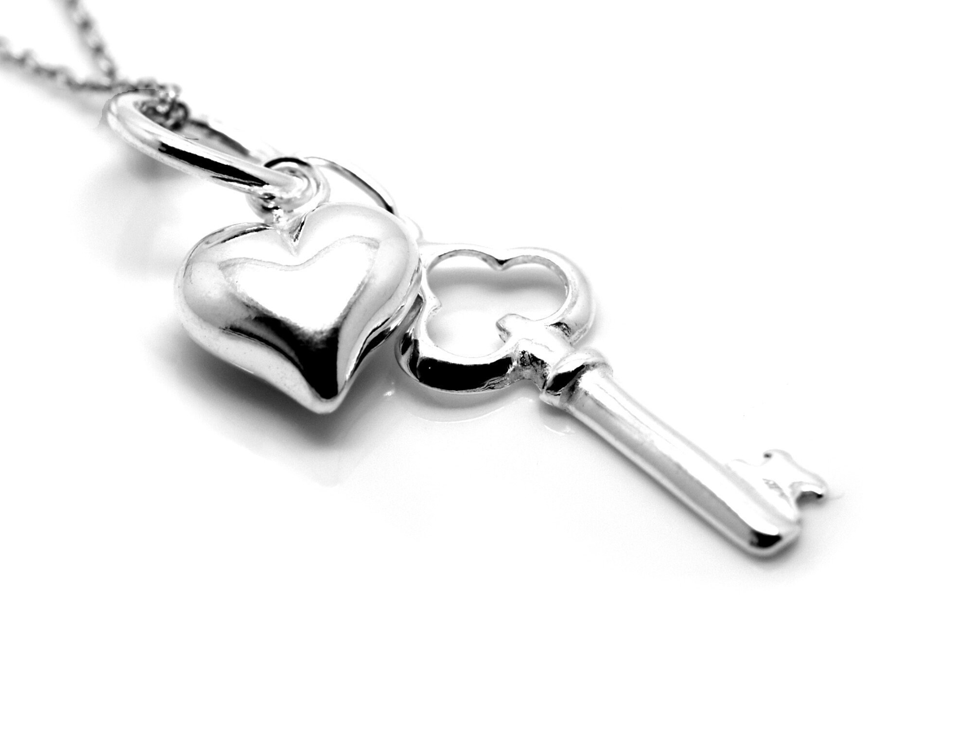 Tiny Heart Key Necklace - 925 Sterling Silver - Pendant Keys Love Lock  Charm Pendant Necklace for Women