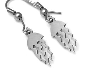 Jellyfish Earrings, Ocean Animal Jewelry in Stainless Steel