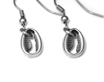 Cowrie Shell Earrings, Seashell Jewelry in Stainless Steel