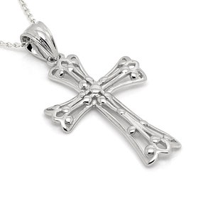 Detailed Cross Pendant Necklace, 925 Sterling Silver Religious Charm Including Chain