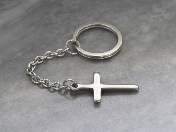 Stainless Steel Cross Keychain With 25 Mm Key Ring, Confirmation